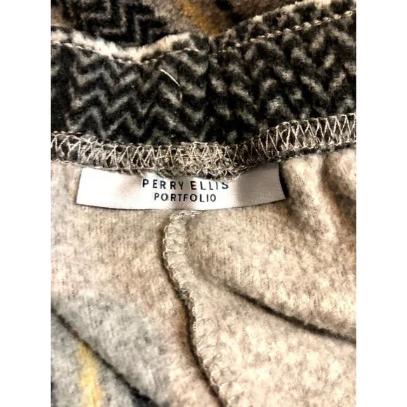 Perry Ellis Portfolio Mens Size Large Black & Gray Plaid Fleece Drawstring Pants - Picture 7 of 9